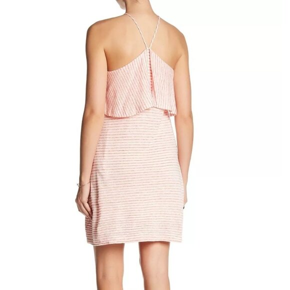 Splendid Striped Halter Pink Linen Blend Mini Popover Dress Sz M Sleeveless NWT - Picture 2 of 11